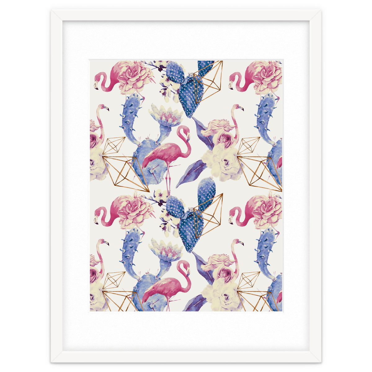 Flamingos, geometric and flowers 02
