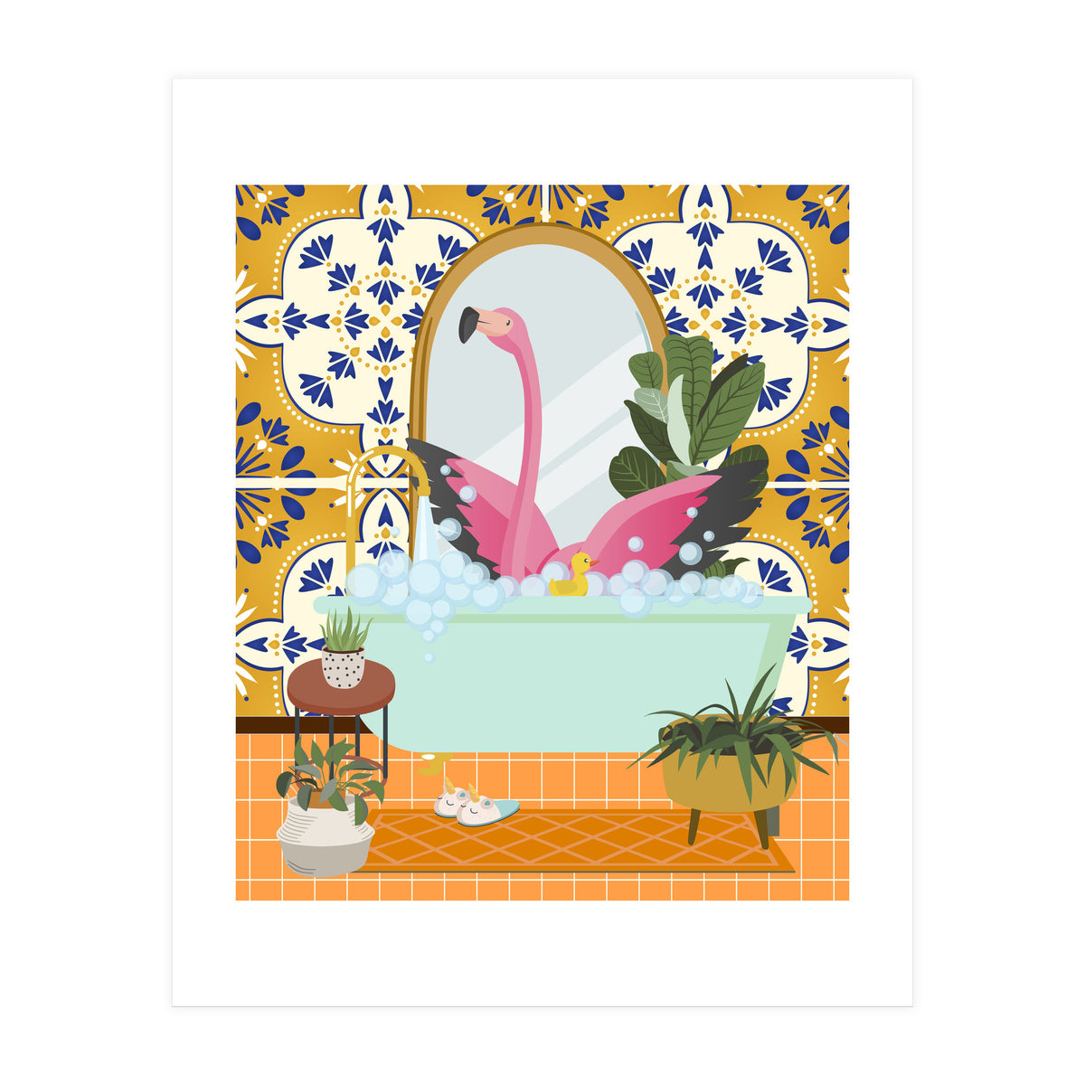 Flamingo Bathing in Moroccan Style Bathroom (Print Only)