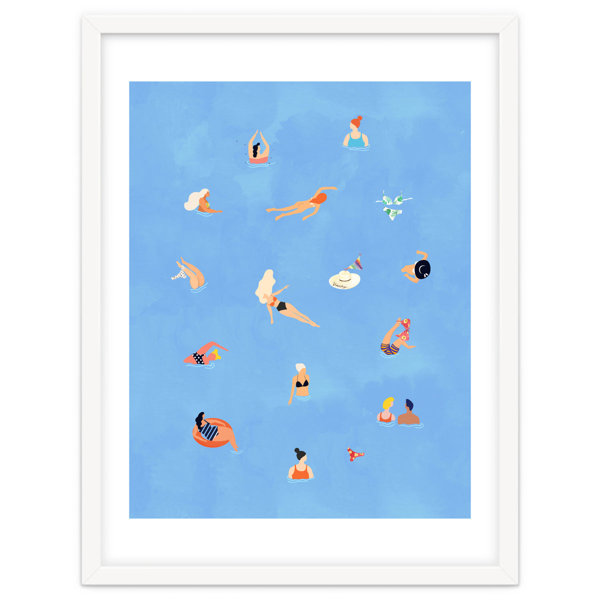 Summer Weekend in The Ocean Watercolor Swim Painting | Travel People Chic Eclectic Boho Fun