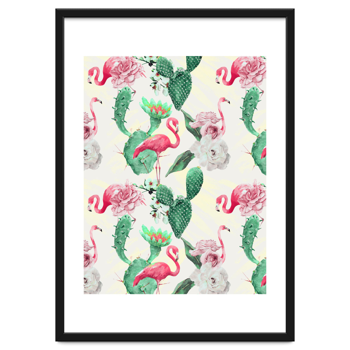 Flamingos, geometric and flowers