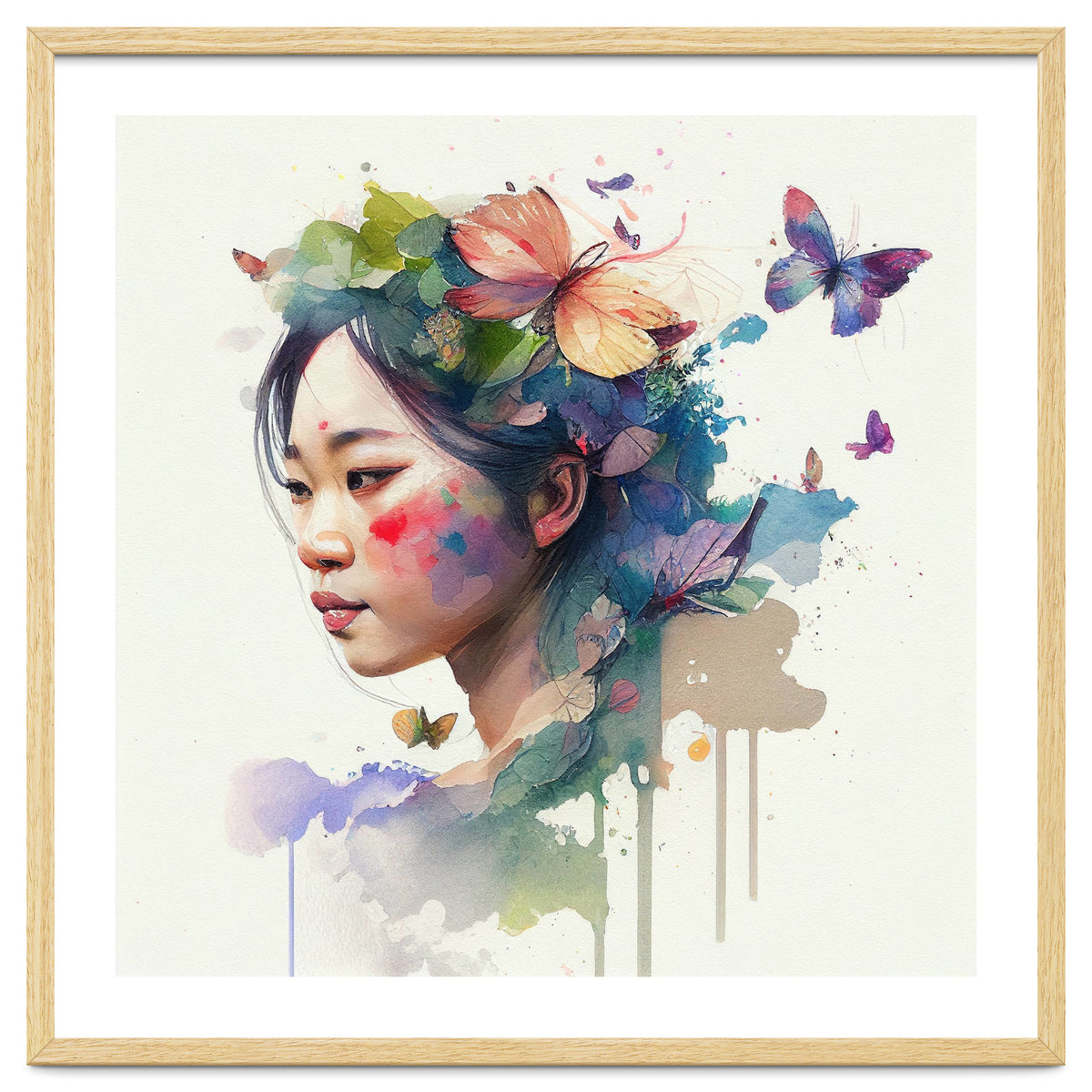 Watercolor Floral Asian Woman #7