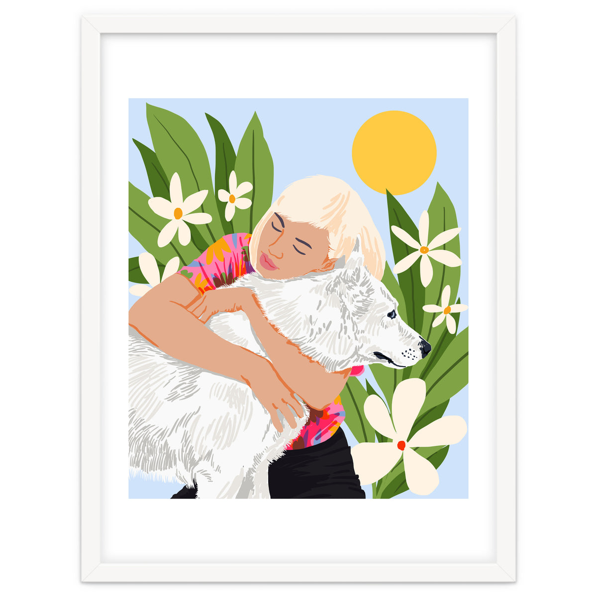 All You Need Is Love & A Dog | Pets Urban Jungle Bohemian Woman Illustration