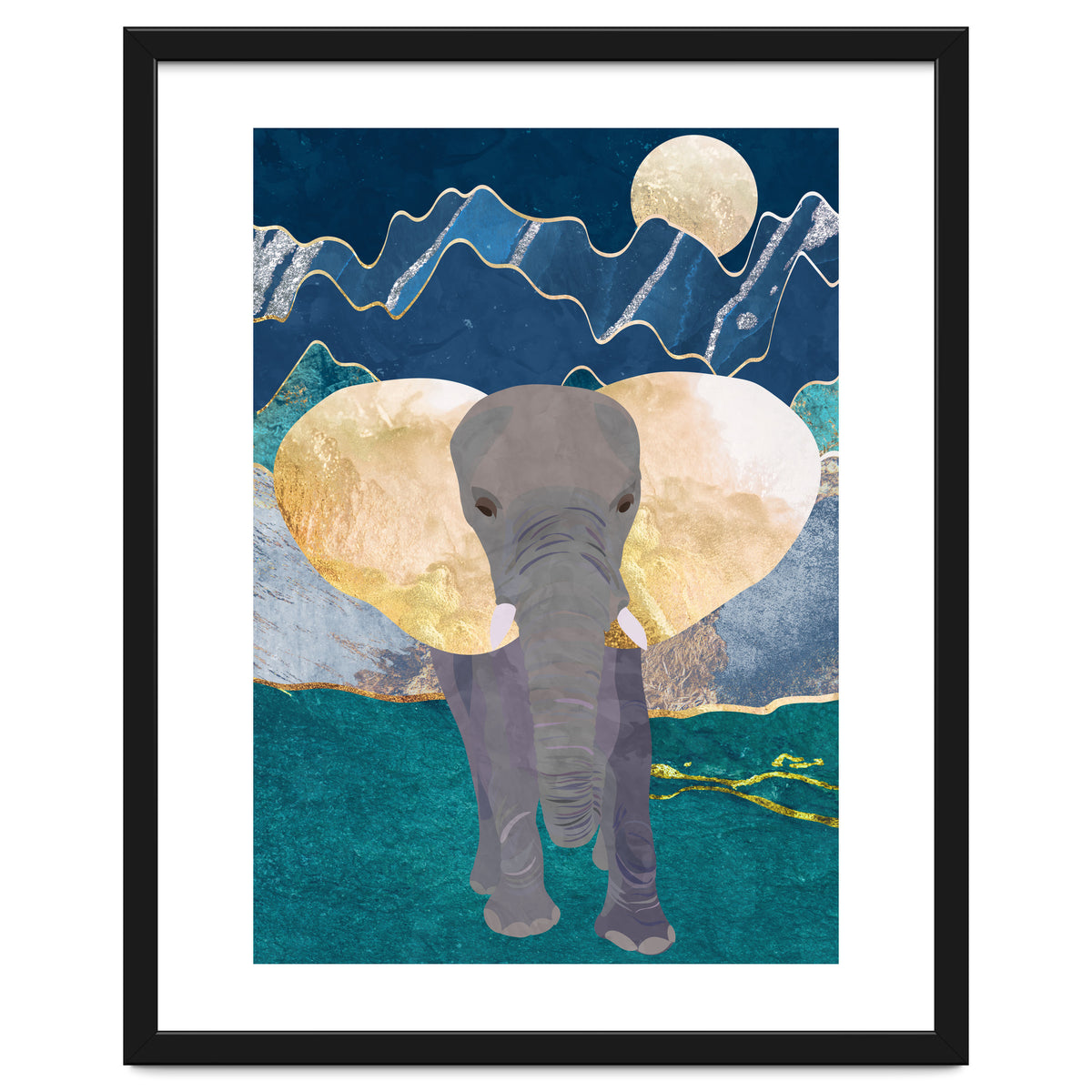 Elephant by the moonlit mountains