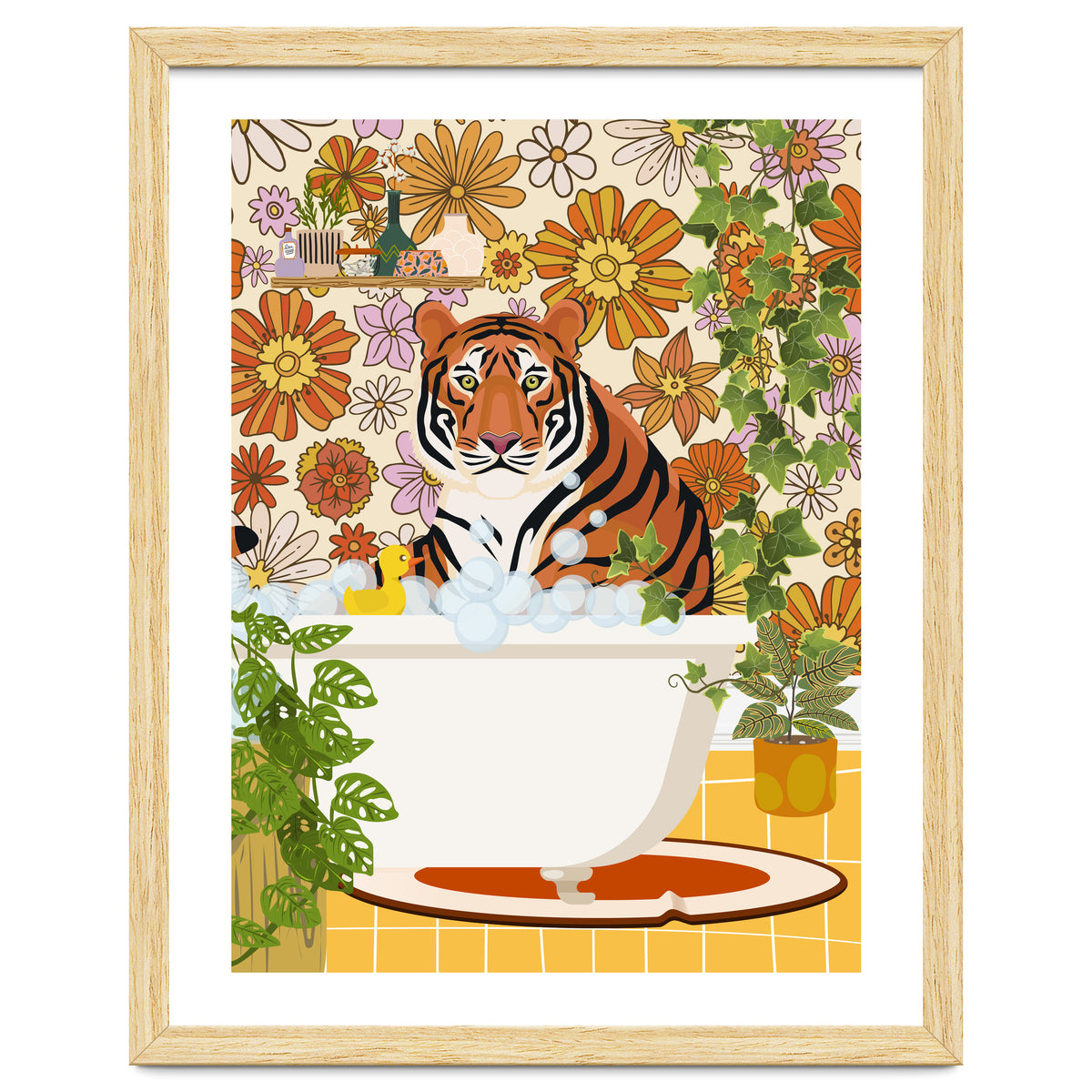 Tiger Bathing in Groovy Bathroom