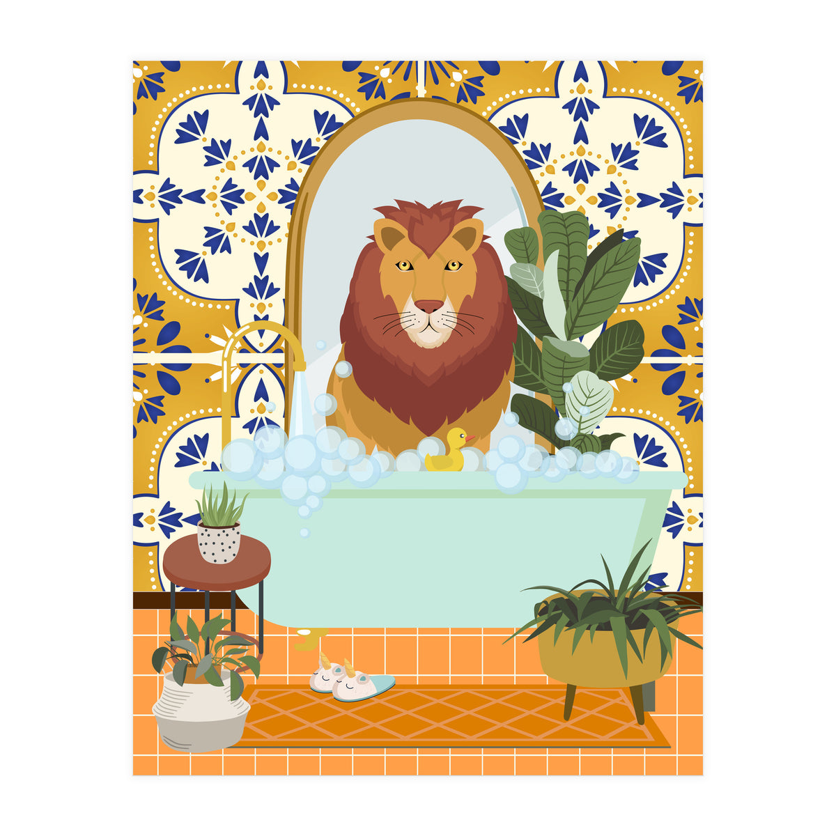 Lion Bathing in Moroccan Style Bathroom (Print Only)