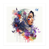 Watercolor Floral Muslim Arabian Woman #5 (Print Only)