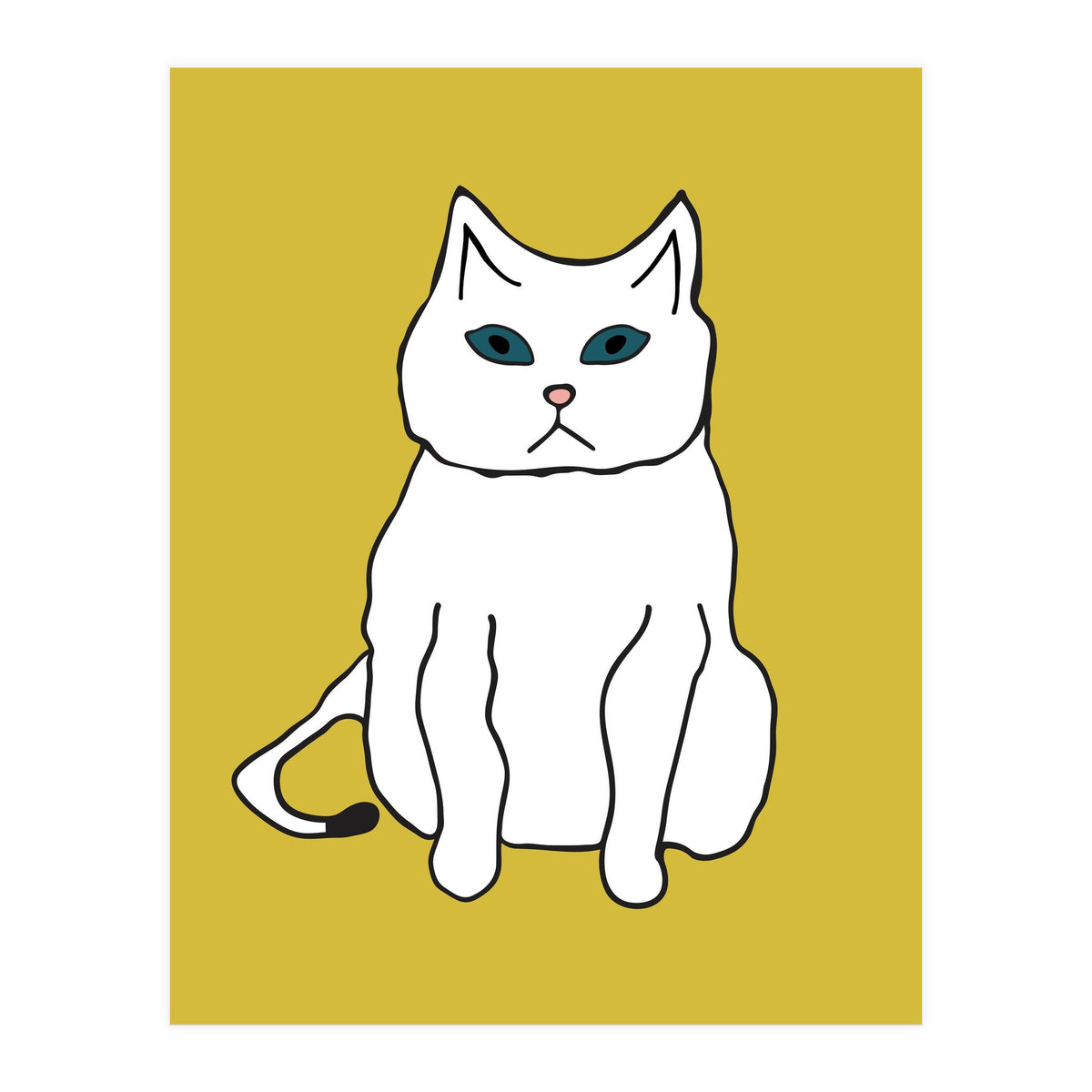 White Cat On Yellow (Print Only)