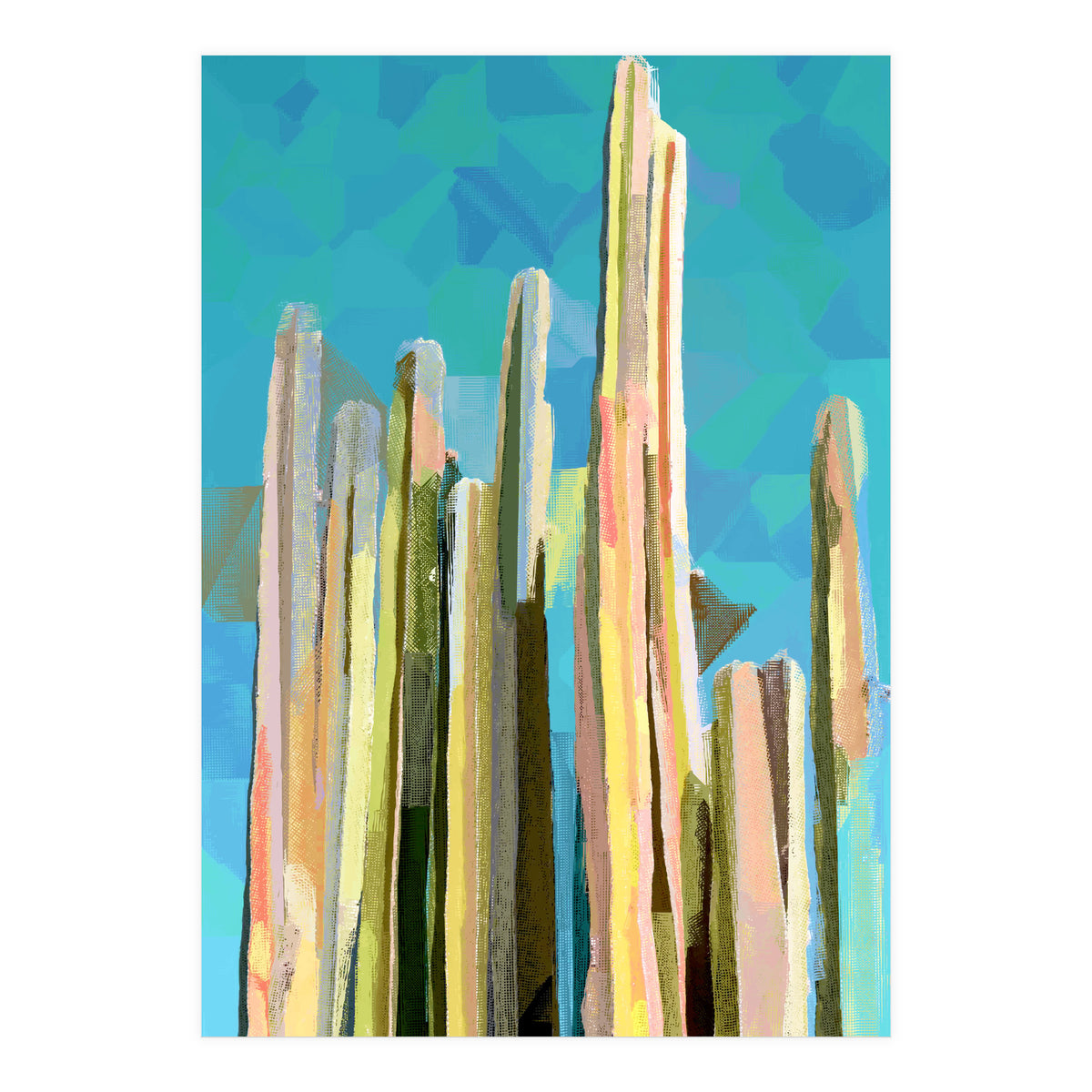 Desert's Rose, Summer Cactus Abstract Pastel Digital Art, Nature Botanical Color Sketch Plant Drawing (Print Only)