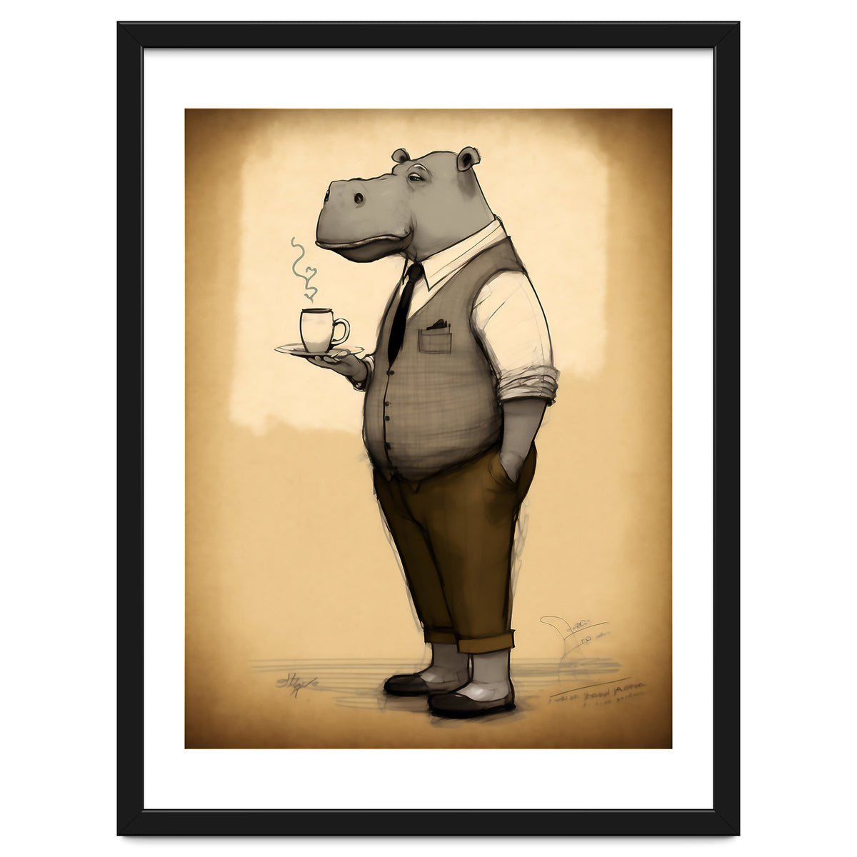 Hippo Hipster Fashion Sketch