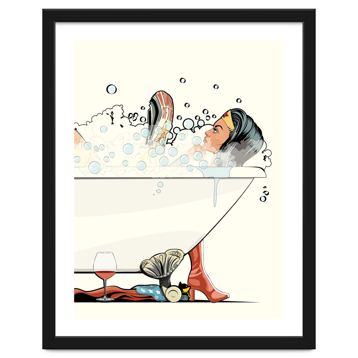Wonder Woman in the Bath, funny Bathroom Humour