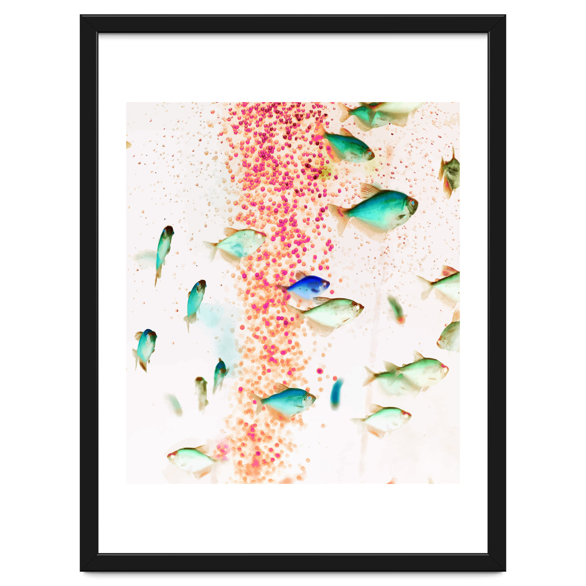 Something Fishy, Pink Bubbles & Blue Green Fish Graphic Design Digital Eclectic Surrealism