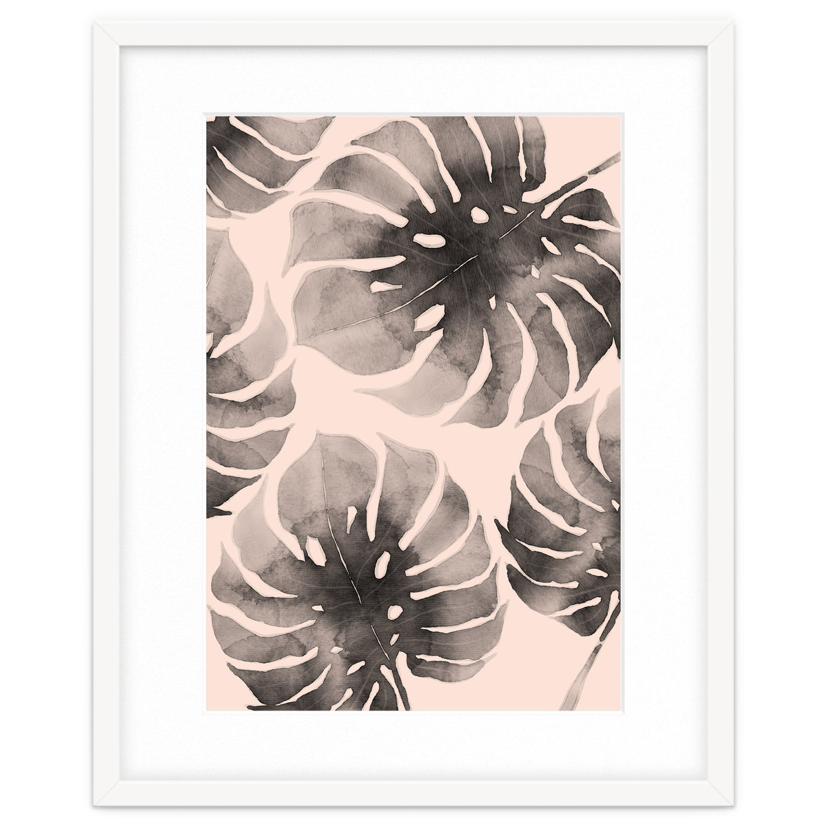 Monstera pink and gray watercolor