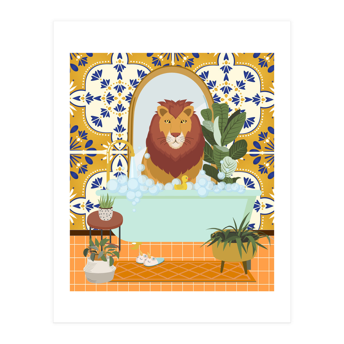 Lion Bathing in Moroccan Style Bathroom (Print Only)