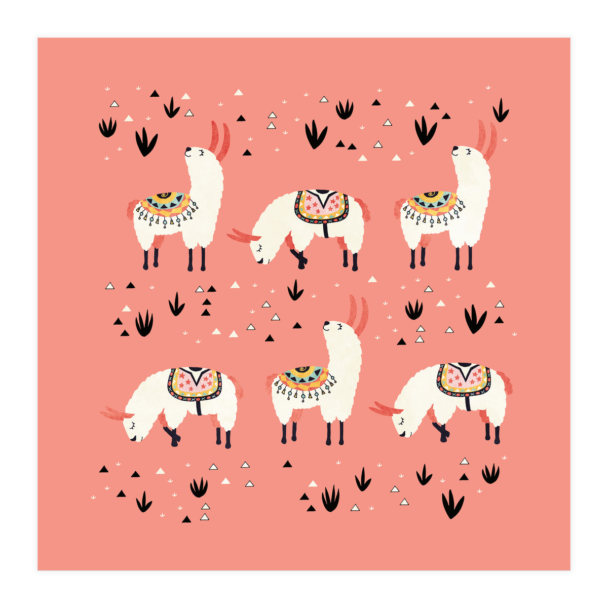 White Llamas In Pink Desert (Print Only)