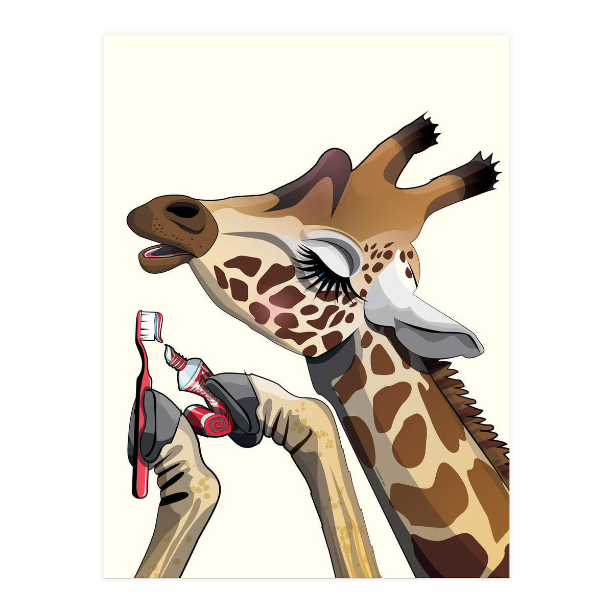 Giraffe Brushing Teeth, Funny Bathroom Humour (Print Only)