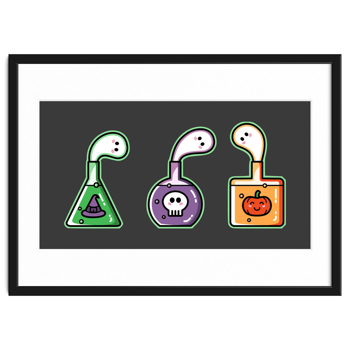 Kawaii Cute Halloween Potions - witches hat, skull, pumpkin, ghosts
