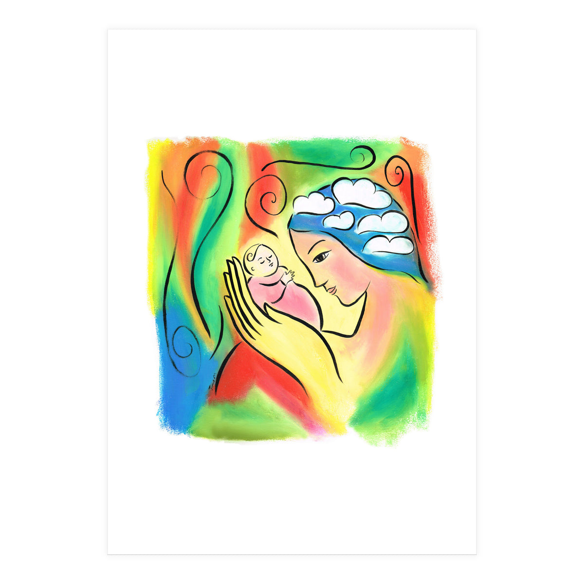 Woman And Baby With Clouds (Print Only)