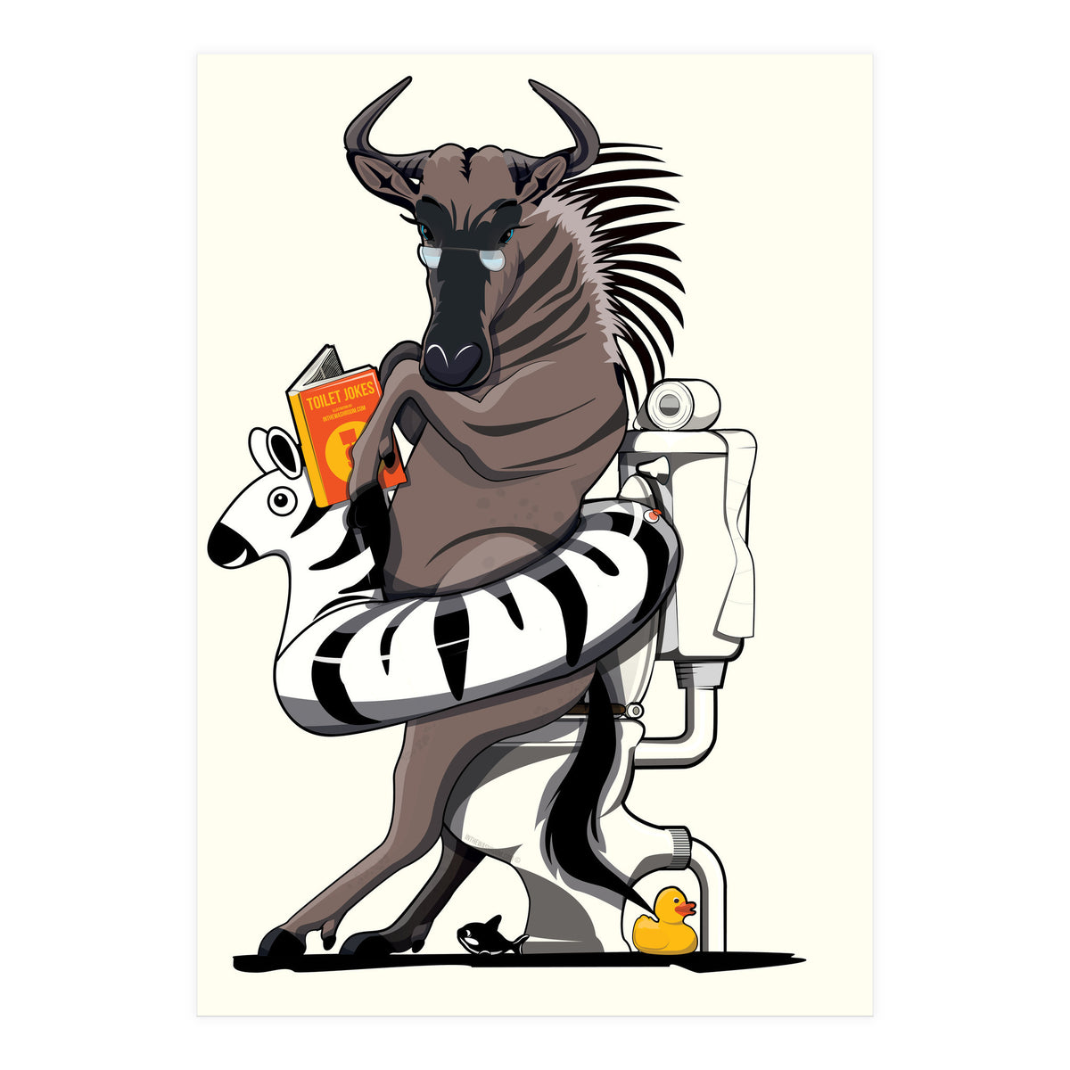 Wildebeest on the toilet, Funny Bathroom Humour (Print Only)