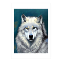 The Wolf, Animal Portrait Painting, Wildlife Forest Jungle Dog, Mystery Eclectic Rustic (Print Only)