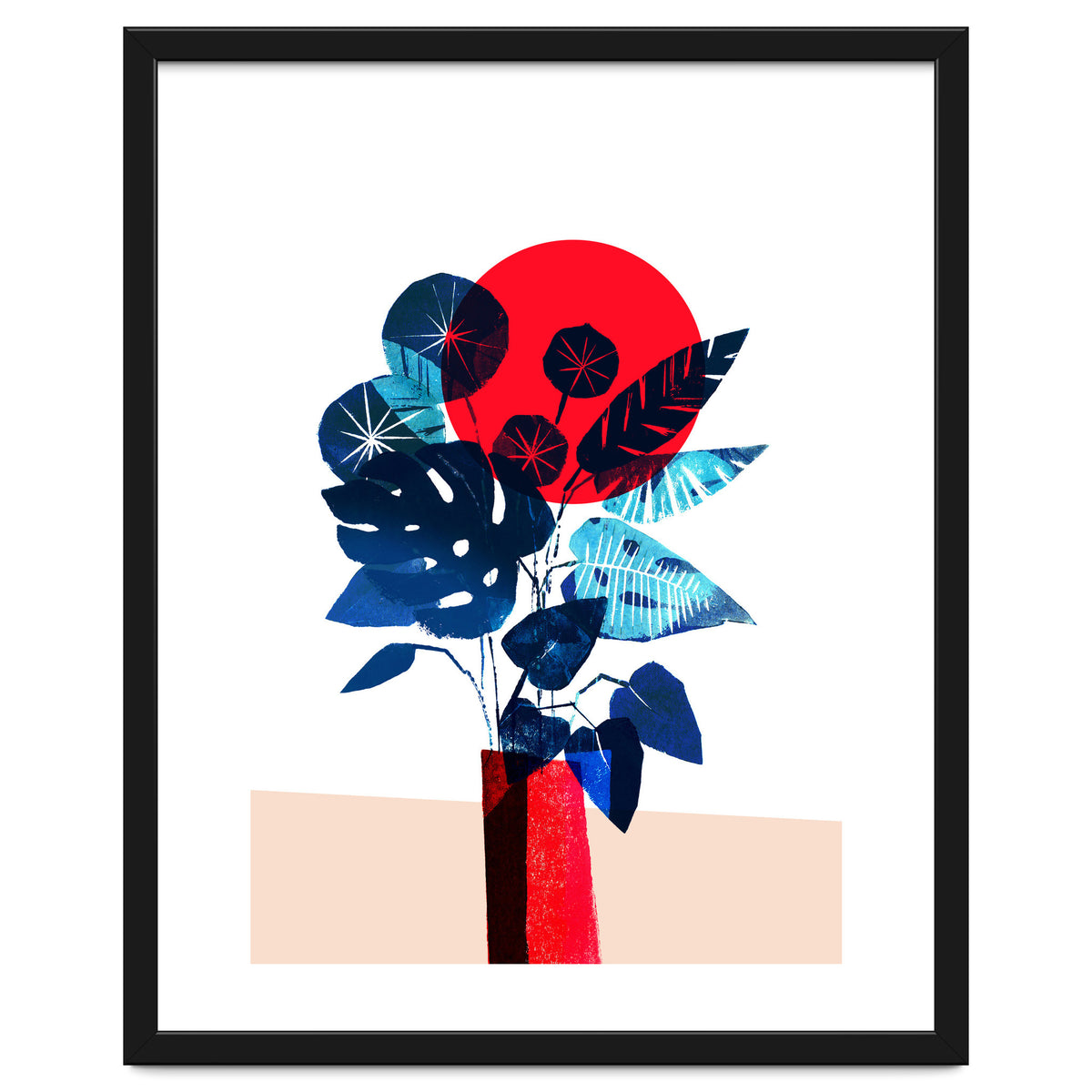 Blue Flowers in Red Vase