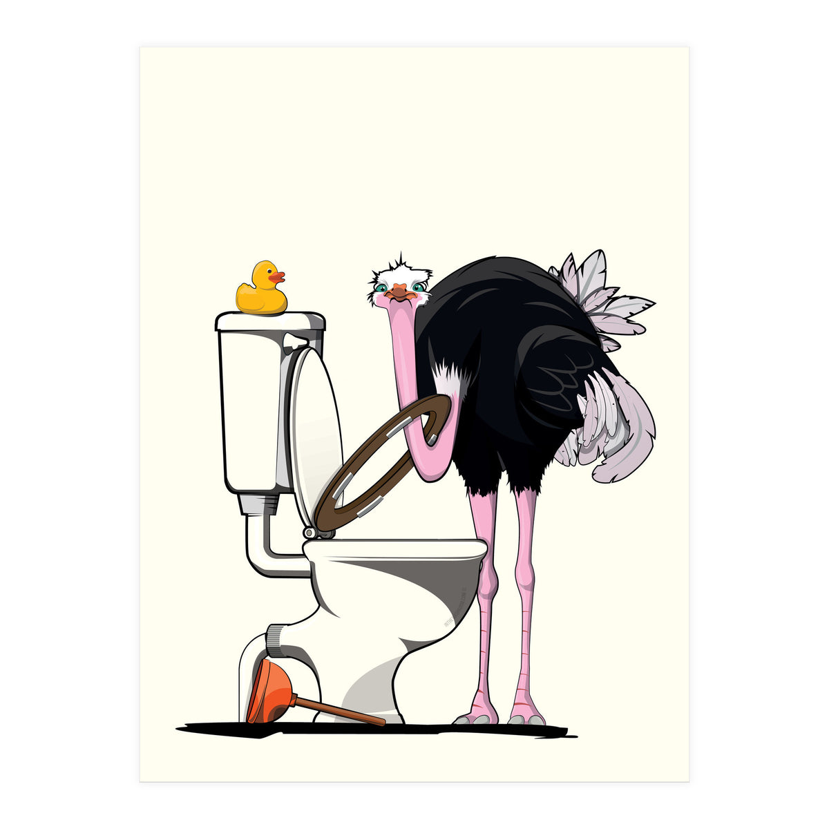 Ostrich on the Toilet, Funny Bathroom Humour (Print Only)