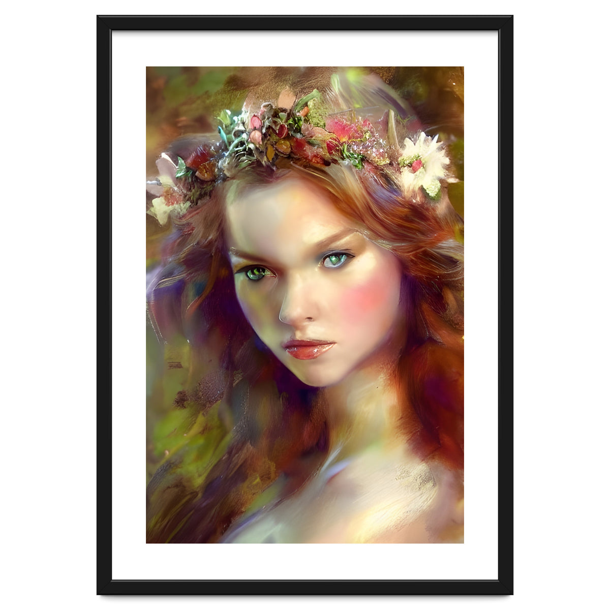 Dreamy kitschy Maiden with Flower Wreath