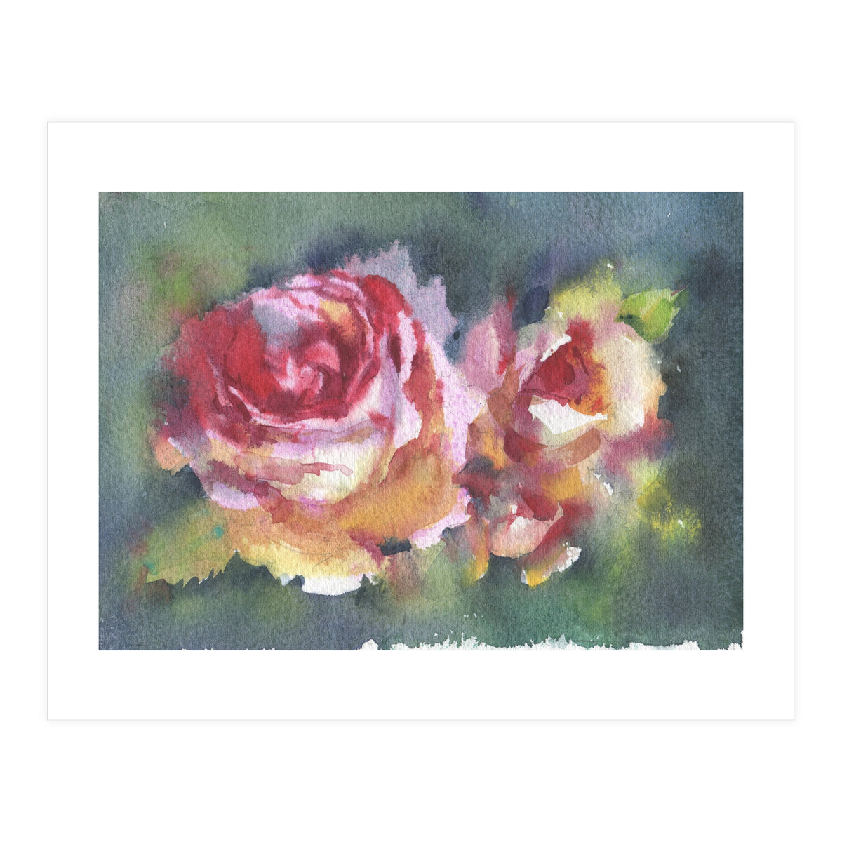 Wildflowers rose watercolor painting (Print Only)