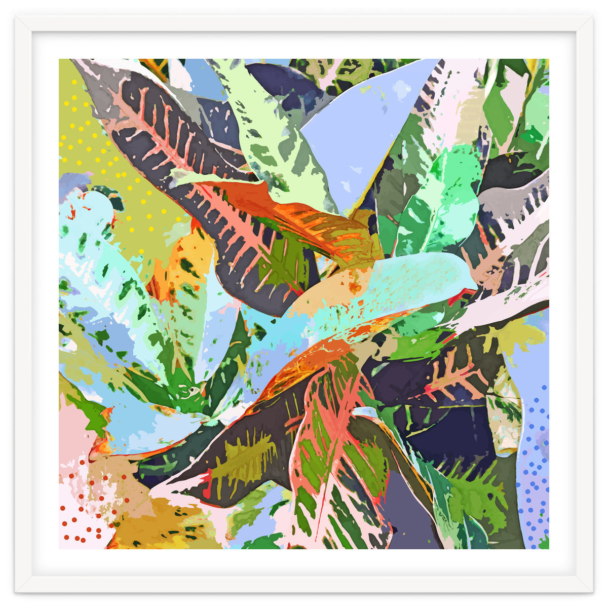 Jungle Plants, Tropical Nature Dark Botanical Illustration, Eclectic Colorful Forest Painting