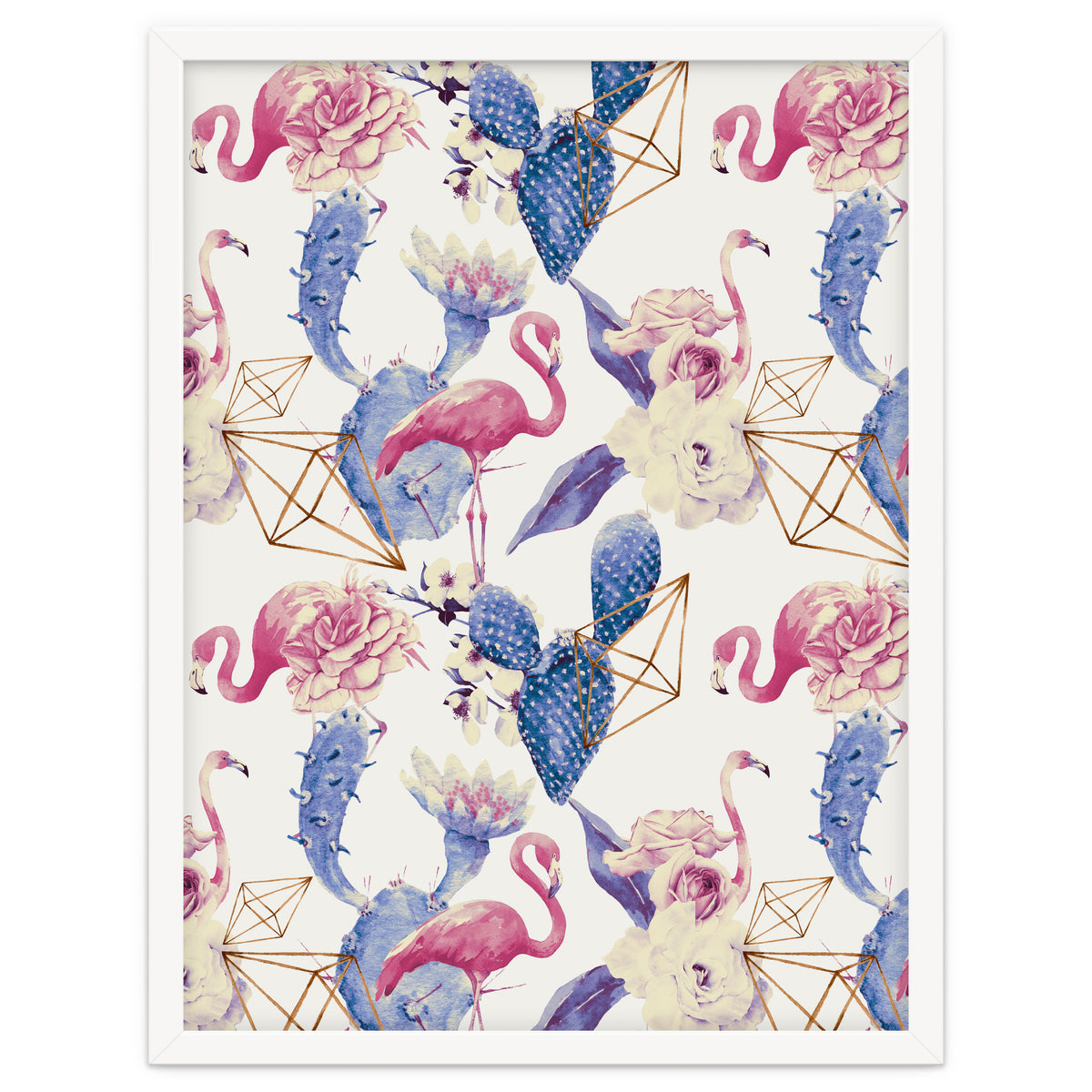 Flamingos, geometric and flowers 02