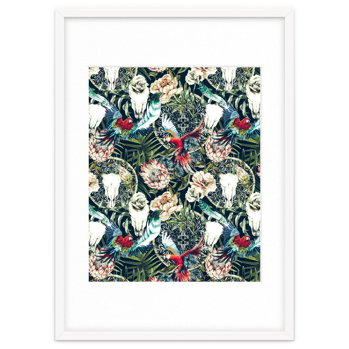 Dark pattern boho skull tropical