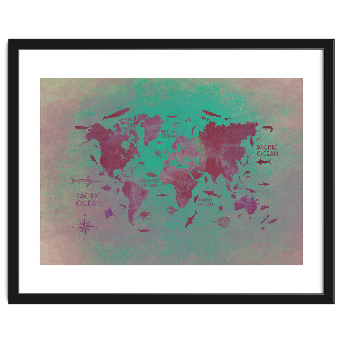 World Map text green