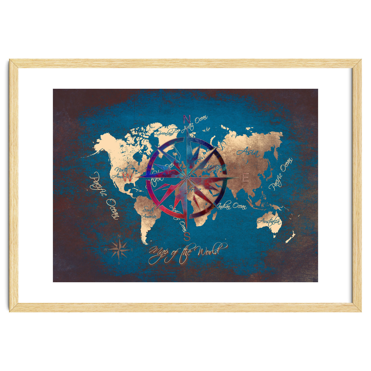 World Map Wind Rose blue