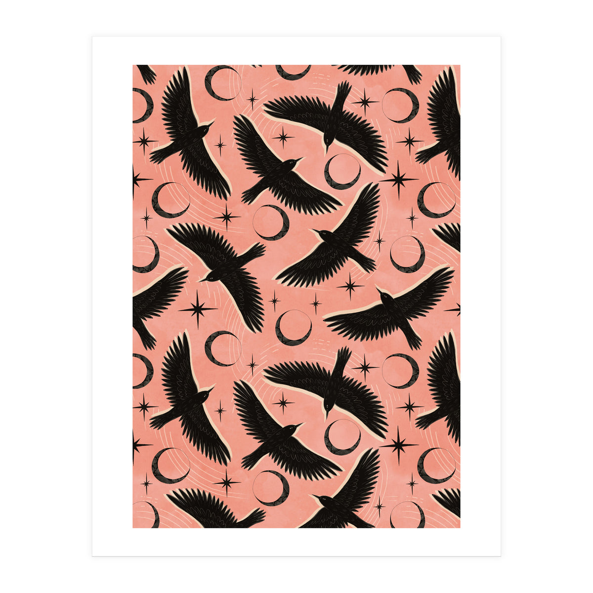 Black Birds With Moons (Print Only)