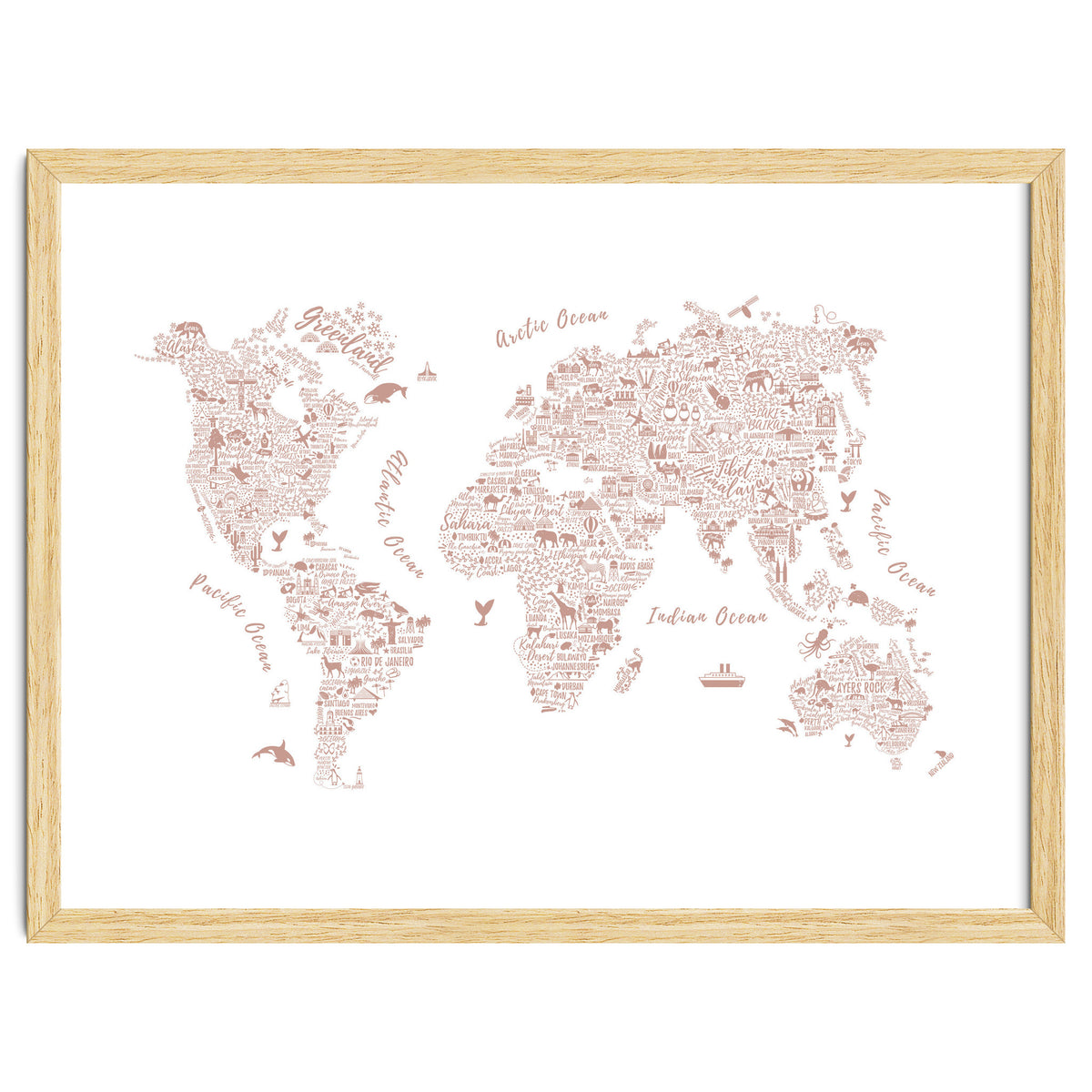 Typography World Map in Pink