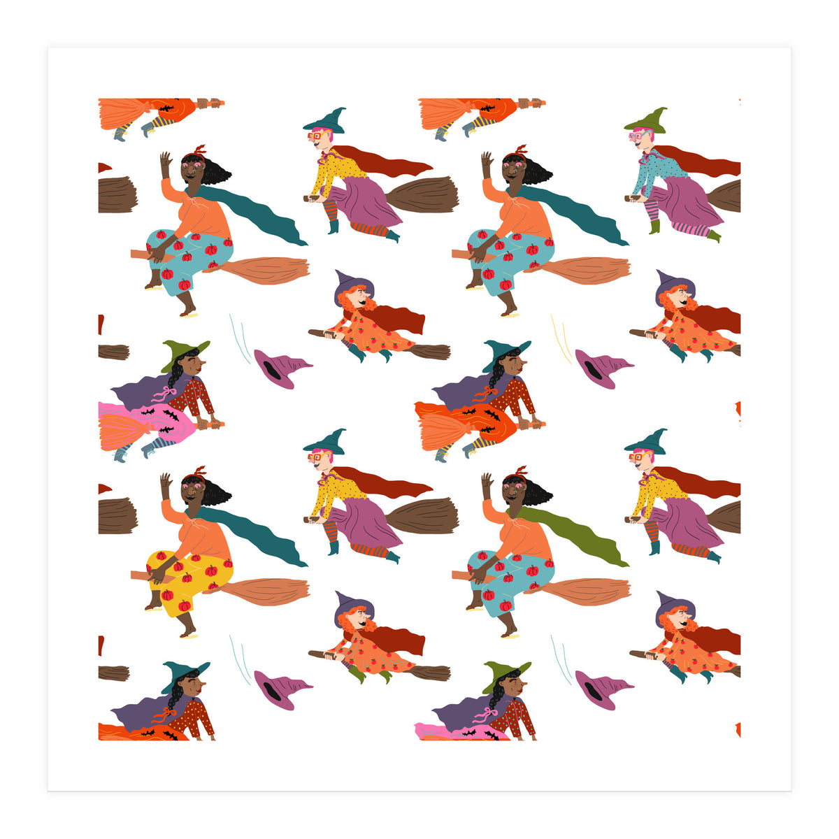 Tiny Witches Pattern (white Backgrownd) (Print Only)