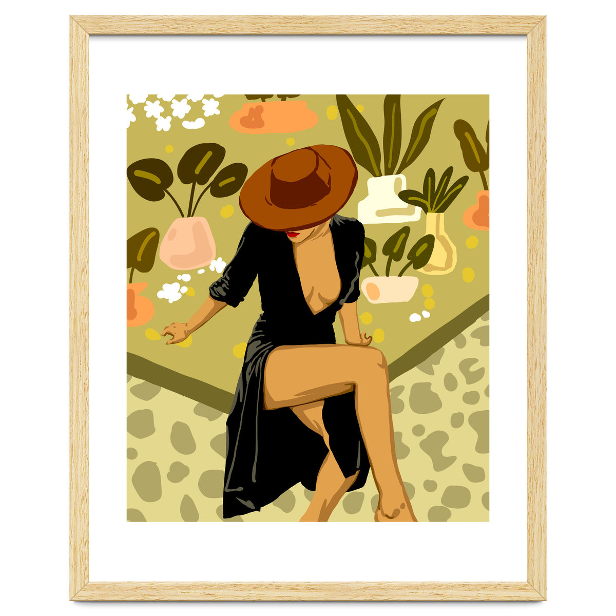 Make it Worth Their While, High Fashion Brown Woman Illustration, Plant Lady Little Black Dress