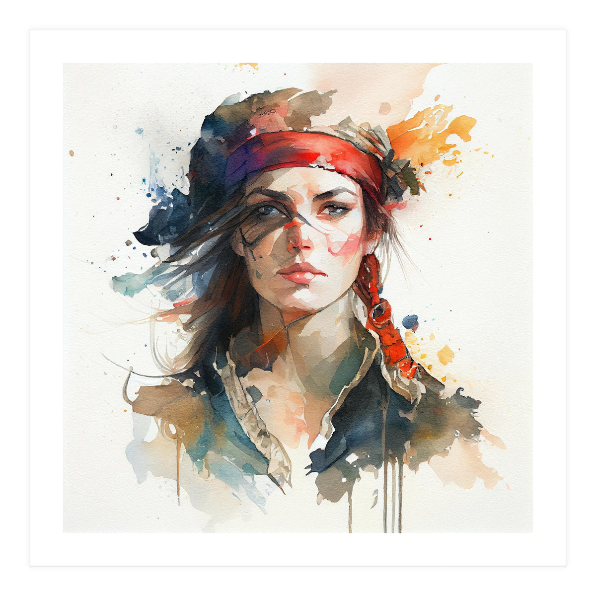 Watercolor Pirate Woman #4 (Print Only)