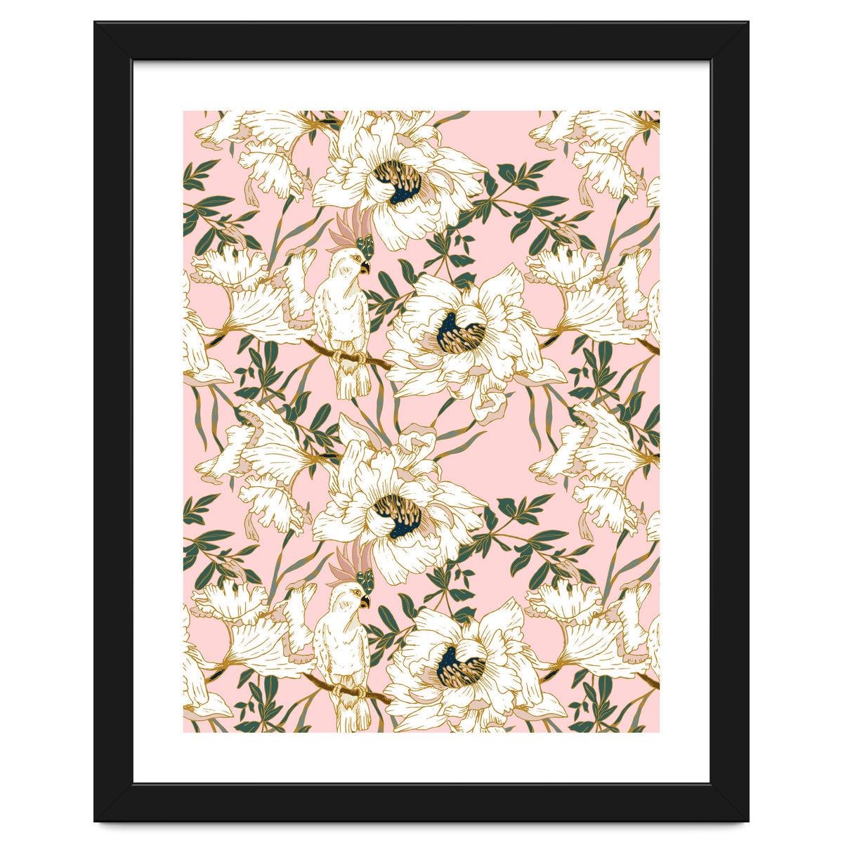 Exotic birds on flowers