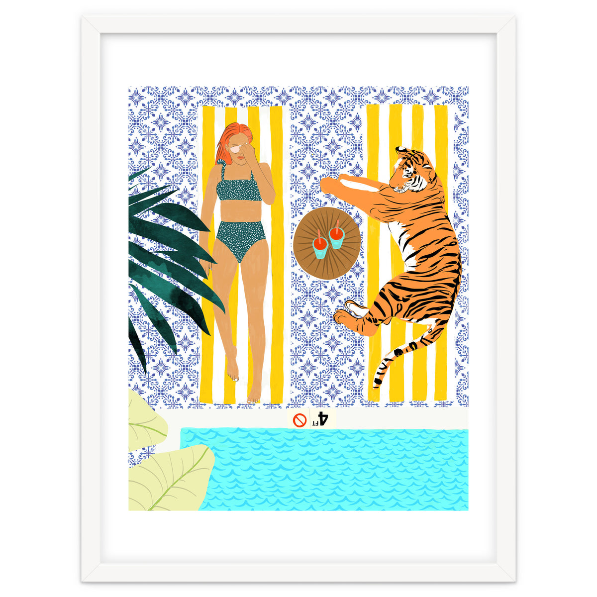 How To Vacay With Your Tiger, Human Animal Connection Illustration, Tropical Travel Morocco Painting