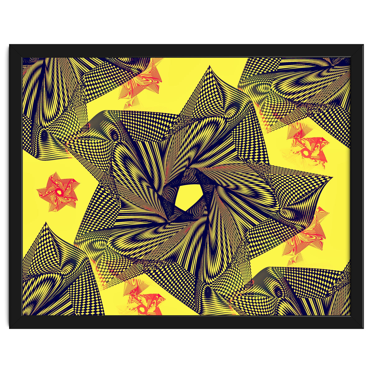 Black flowers on yellow background.