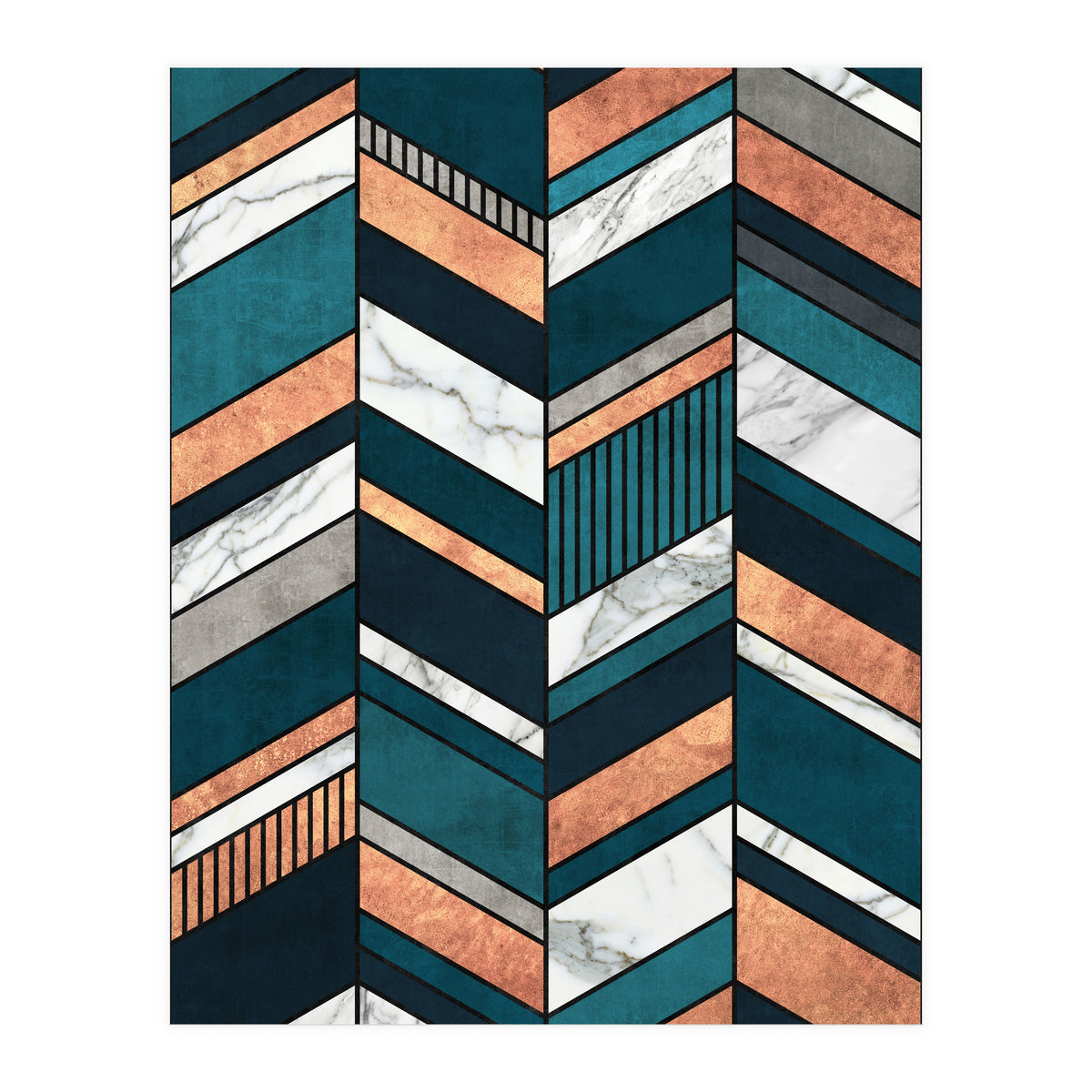 Abstract Chevron Pattern - Copper, Marble, and Blue Concrete (Print Only)