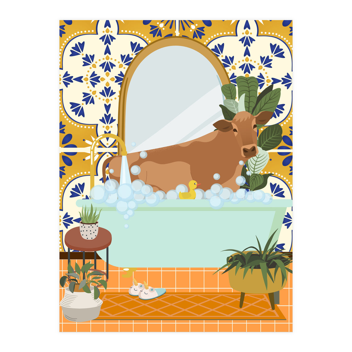 Cow Bathing in Moroccan Style Bathroom (Print Only)