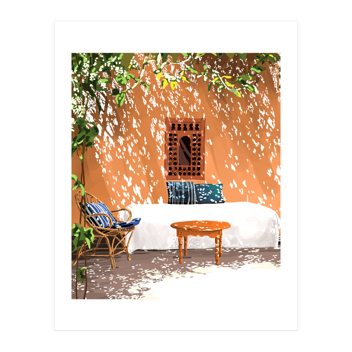 A Relaxed Afternoon | Tropical Summer Architecture | Buildings India Travel Bohemian Décor Painting (Print Only)