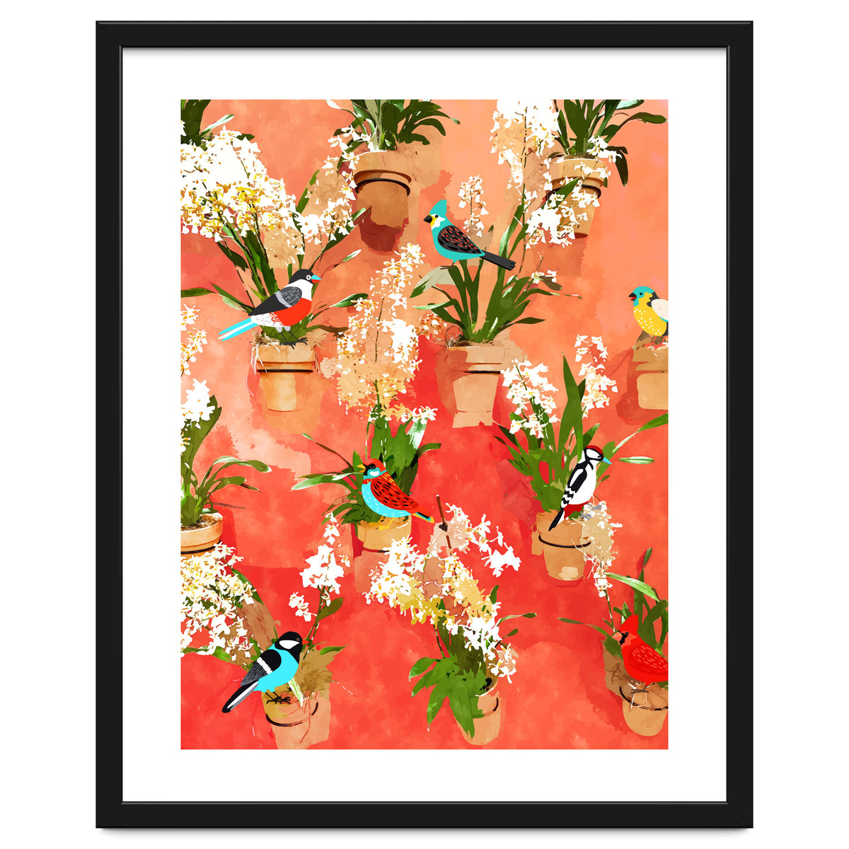 Birds of different feathers flock together | Biodiversity Wildlife Animals Red Watercolor Painting