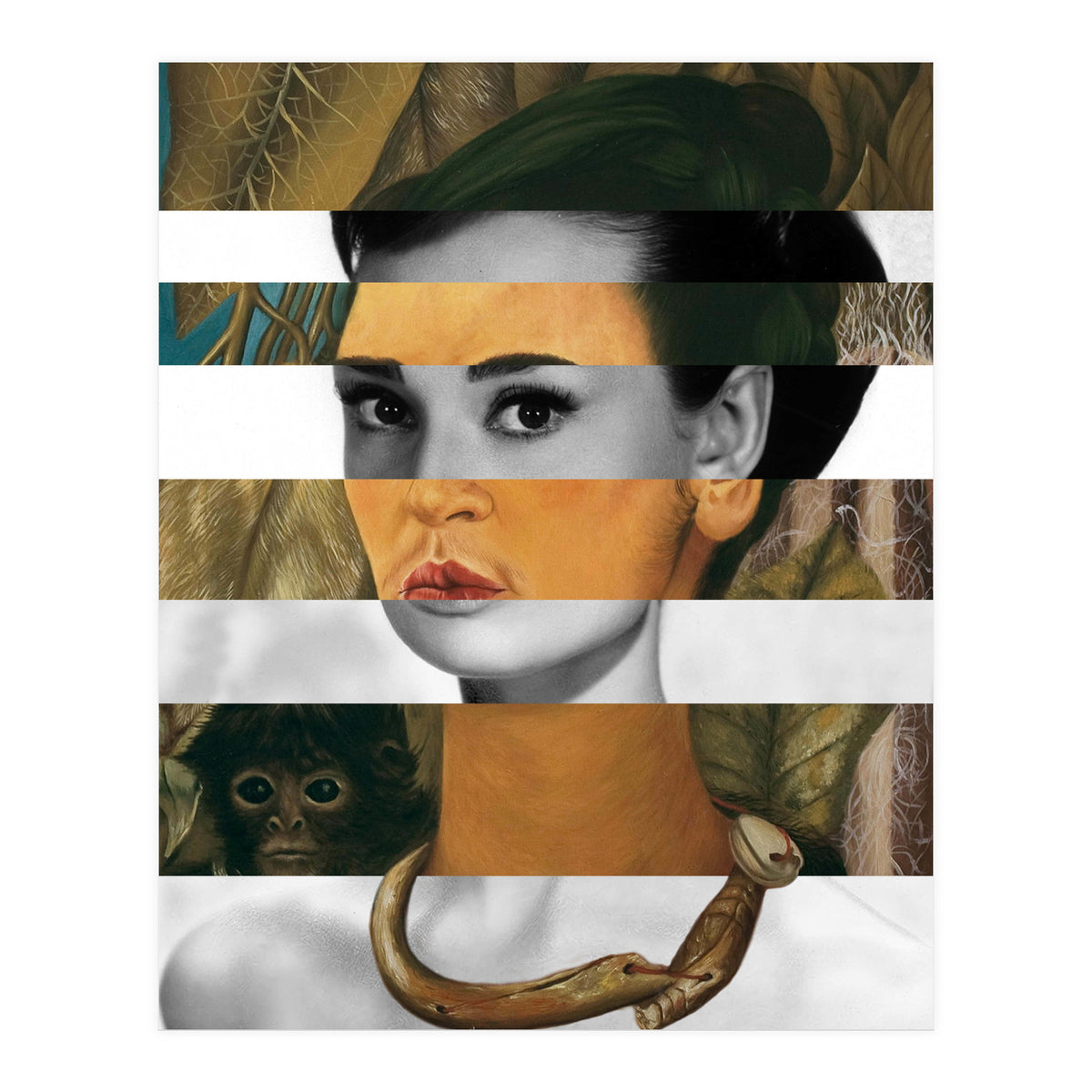 Frida Kahlo's Self Portrait with Monkey & Audrey Hepburn (Print Only)