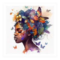 Watercolor Butterfly African Woman #7 (Print Only)