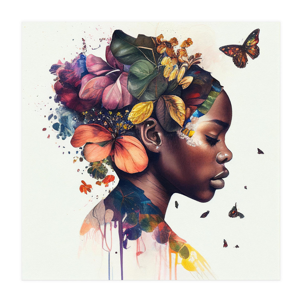 Watercolor Butterfly African Woman #10 (Print Only)