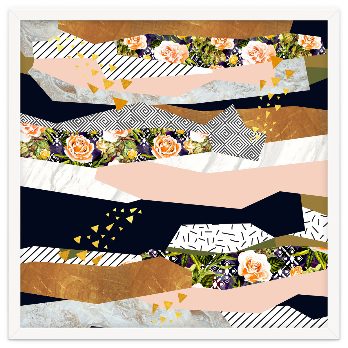 Collage of textured shapes and flowers