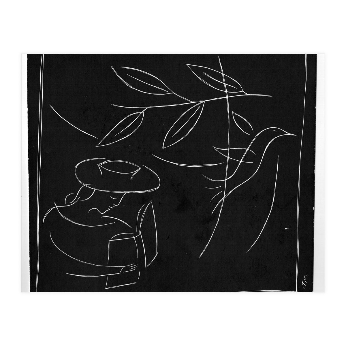 Woman With Bird And Book (Print Only)