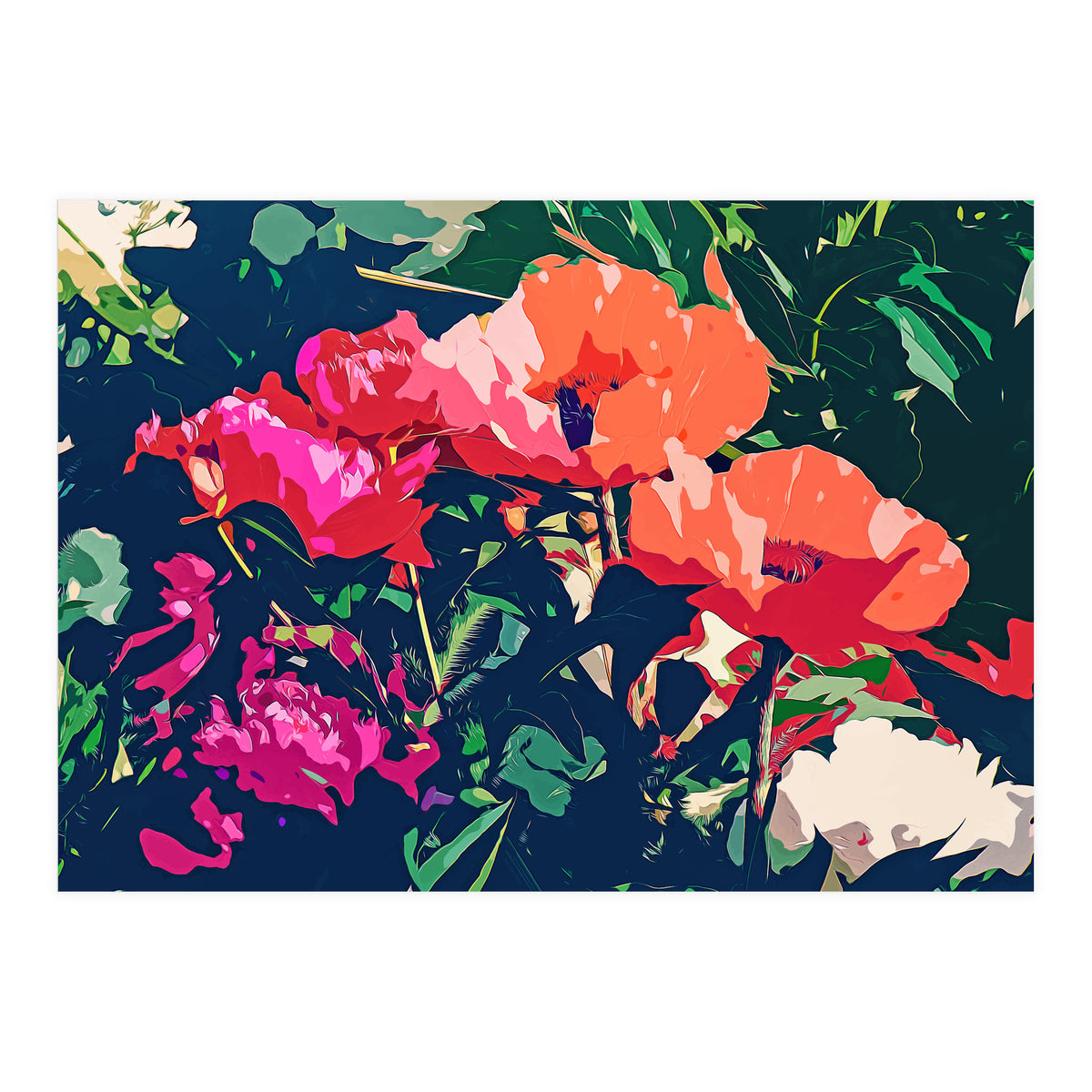 Where Darkness Blooms, Dark Floral Botanical Painting, Eclectic Blush Plants Garden Nature Flowers (Print Only)